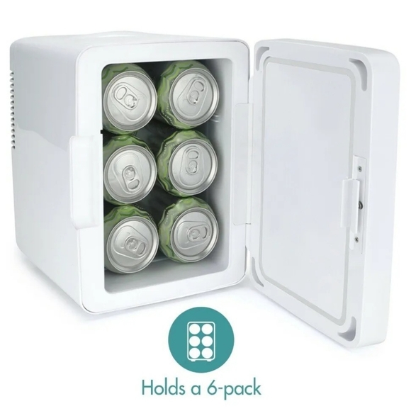 Mini Fridge Small Space Cooler Warmer 6 Can White Marble Finish Home Auto Beauty - Picture 8 of 12